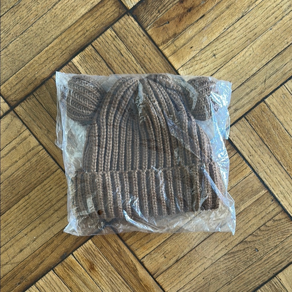 Brown Knit Beanie with Ears